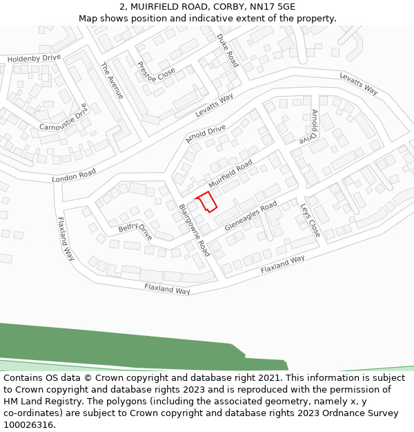 2, MUIRFIELD ROAD, CORBY, NN17 5GE: Location map and indicative extent of plot