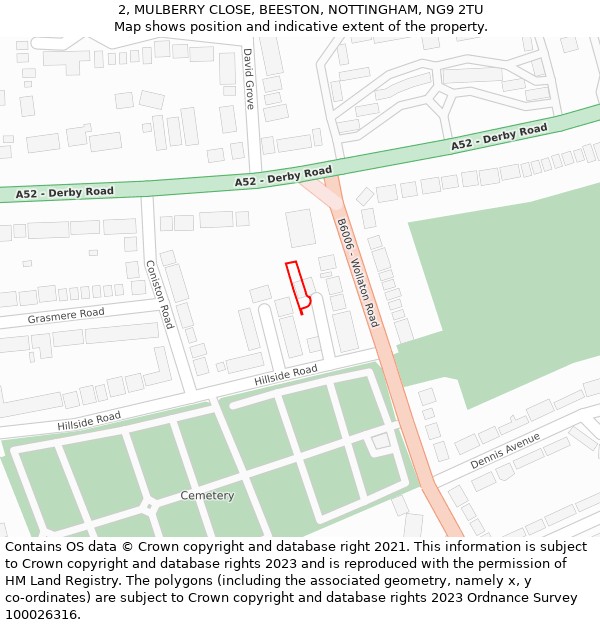 2, MULBERRY CLOSE, BEESTON, NOTTINGHAM, NG9 2TU: Location map and indicative extent of plot