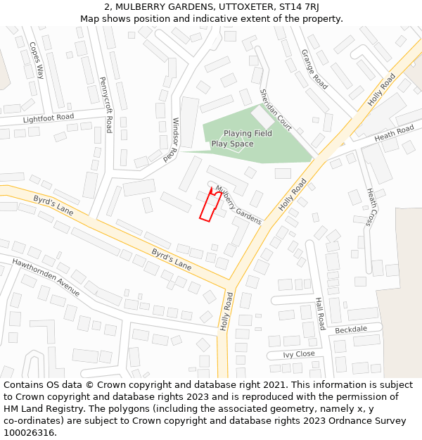 2, MULBERRY GARDENS, UTTOXETER, ST14 7RJ: Location map and indicative extent of plot