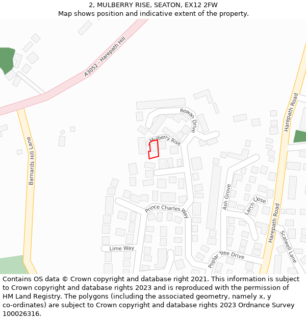 2, MULBERRY RISE, SEATON, EX12 2FW: Location map and indicative extent of plot