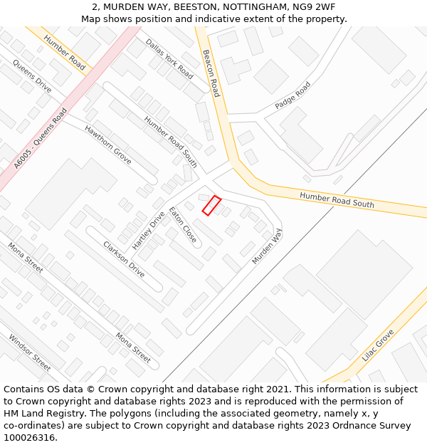 2, MURDEN WAY, BEESTON, NOTTINGHAM, NG9 2WF: Location map and indicative extent of plot