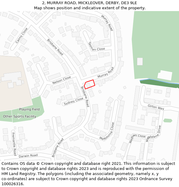 2, MURRAY ROAD, MICKLEOVER, DERBY, DE3 9LE: Location map and indicative extent of plot