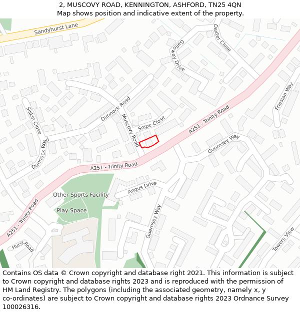 2, MUSCOVY ROAD, KENNINGTON, ASHFORD, TN25 4QN: Location map and indicative extent of plot