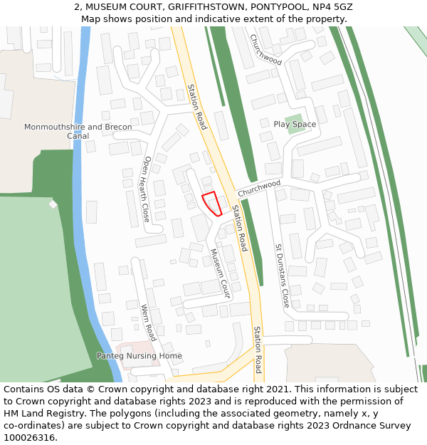 2, MUSEUM COURT, GRIFFITHSTOWN, PONTYPOOL, NP4 5GZ: Location map and indicative extent of plot