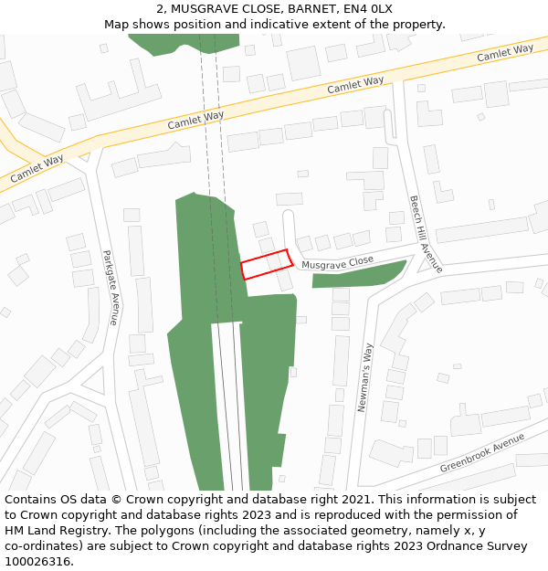 2, MUSGRAVE CLOSE, BARNET, EN4 0LX: Location map and indicative extent of plot