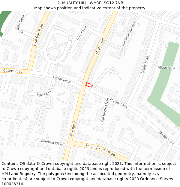 2, MUSLEY HILL, WARE, SG12 7NB: Location map and indicative extent of plot
