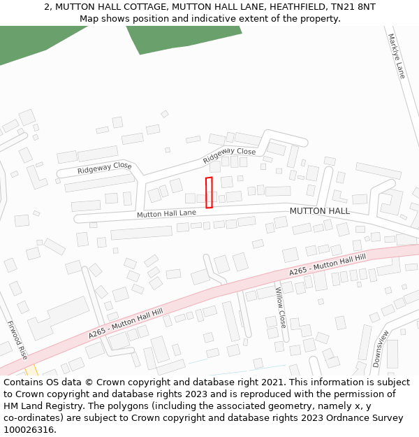 2, MUTTON HALL COTTAGE, MUTTON HALL LANE, HEATHFIELD, TN21 8NT: Location map and indicative extent of plot