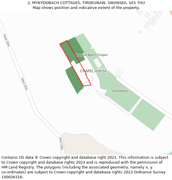 2, MYNYDDBACH COTTAGES, TIRDEUNAW, SWANSEA, SA5 7HU: Location map and indicative extent of plot