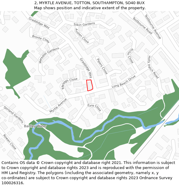 2, MYRTLE AVENUE, TOTTON, SOUTHAMPTON, SO40 8UX: Location map and indicative extent of plot