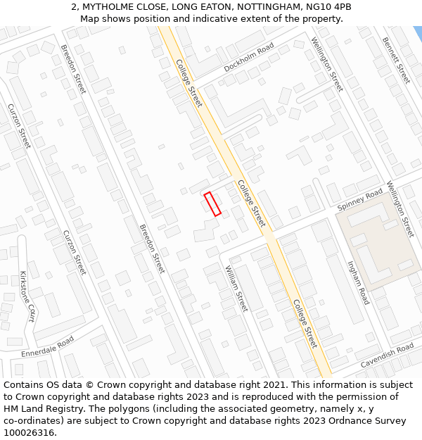 2, MYTHOLME CLOSE, LONG EATON, NOTTINGHAM, NG10 4PB: Location map and indicative extent of plot