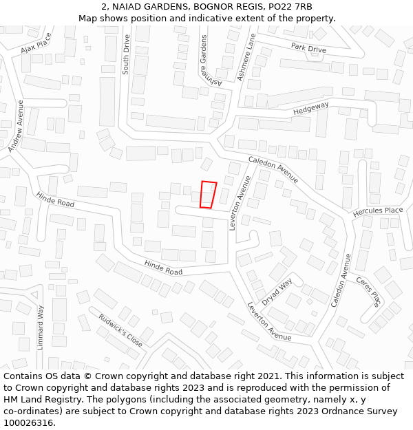 2, NAIAD GARDENS, BOGNOR REGIS, PO22 7RB: Location map and indicative extent of plot