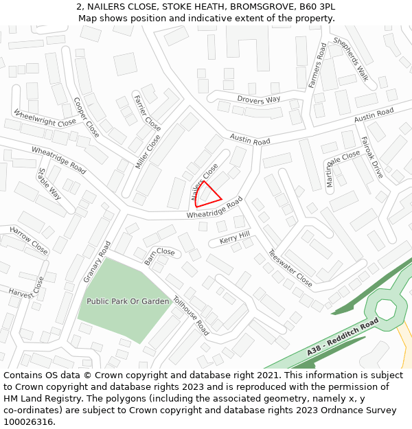 2, NAILERS CLOSE, STOKE HEATH, BROMSGROVE, B60 3PL: Location map and indicative extent of plot