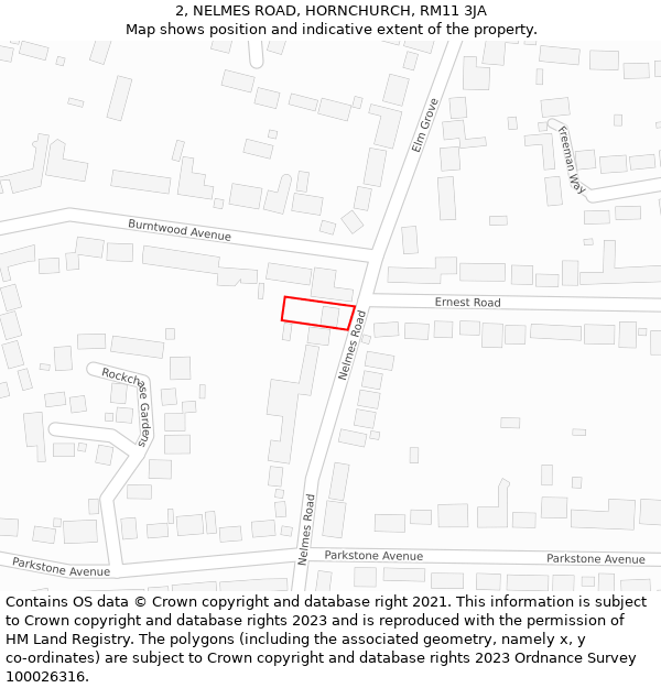 2, NELMES ROAD, HORNCHURCH, RM11 3JA: Location map and indicative extent of plot