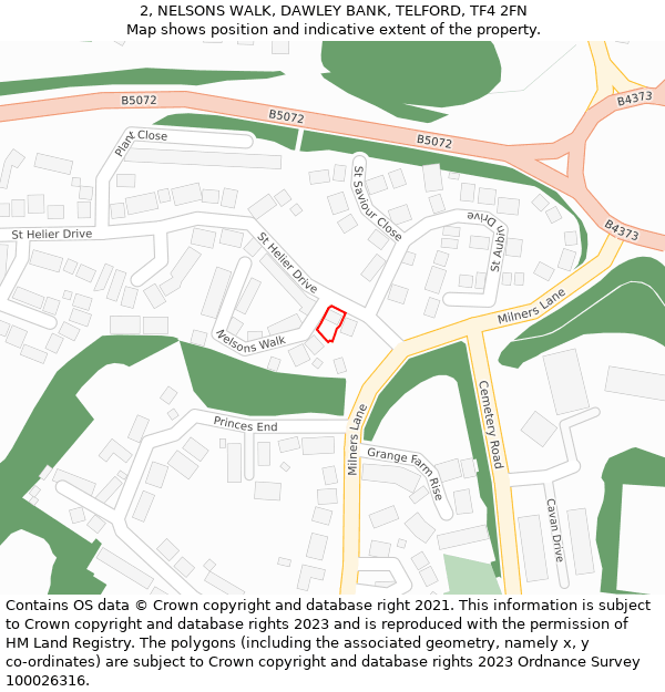 2, NELSONS WALK, DAWLEY BANK, TELFORD, TF4 2FN: Location map and indicative extent of plot