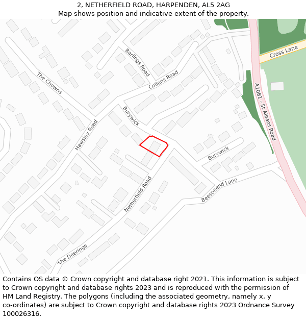 2, NETHERFIELD ROAD, HARPENDEN, AL5 2AG: Location map and indicative extent of plot