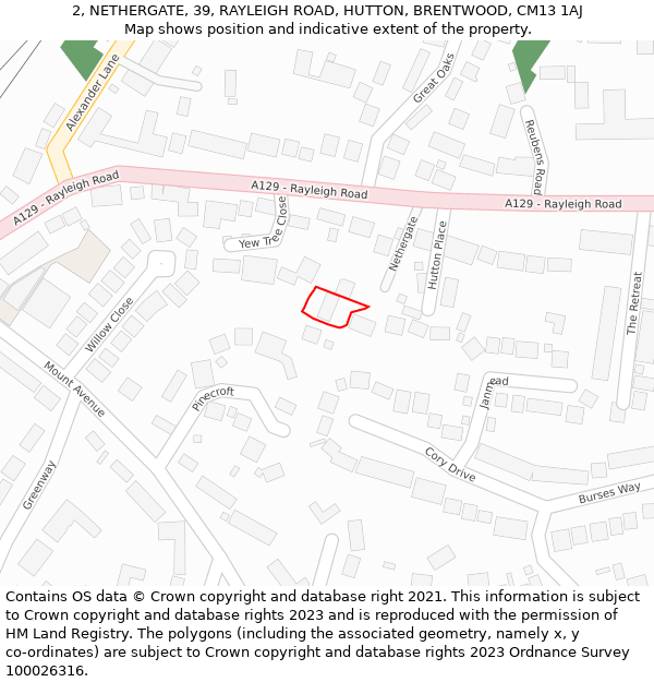 2, NETHERGATE, 39, RAYLEIGH ROAD, HUTTON, BRENTWOOD, CM13 1AJ: Location map and indicative extent of plot