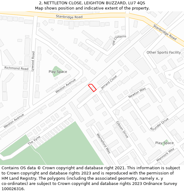 2, NETTLETON CLOSE, LEIGHTON BUZZARD, LU7 4QS: Location map and indicative extent of plot