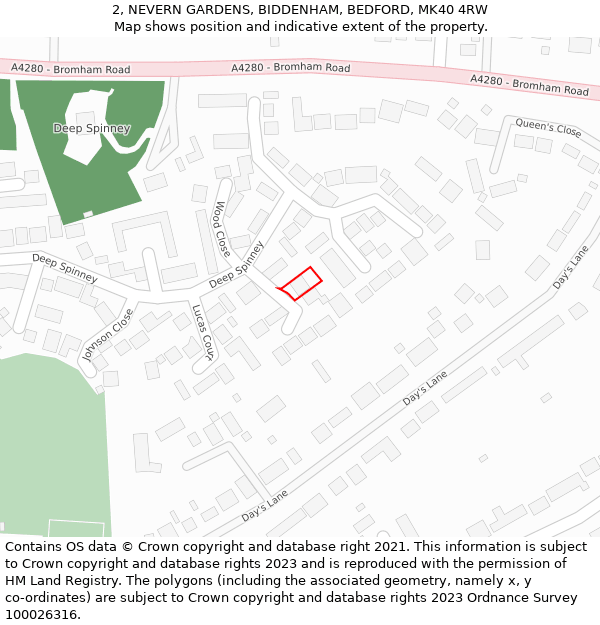 2, NEVERN GARDENS, BIDDENHAM, BEDFORD, MK40 4RW: Location map and indicative extent of plot