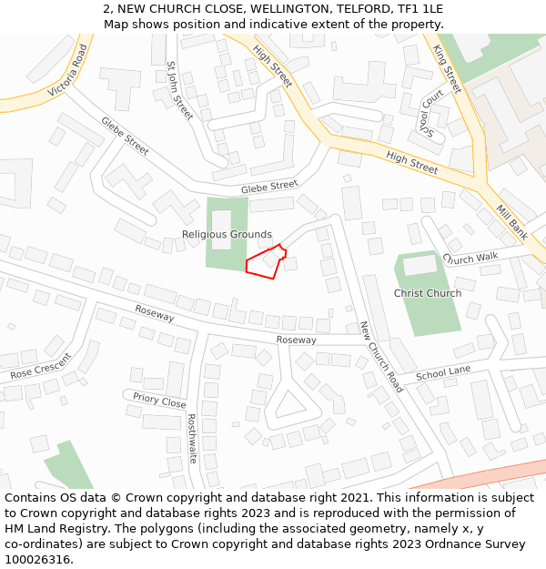 2, NEW CHURCH CLOSE, WELLINGTON, TELFORD, TF1 1LE: Location map and indicative extent of plot