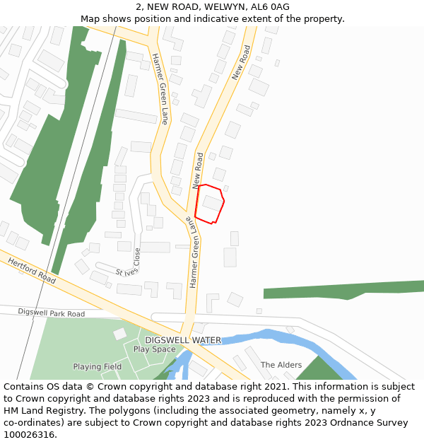 2, NEW ROAD, WELWYN, AL6 0AG: Location map and indicative extent of plot