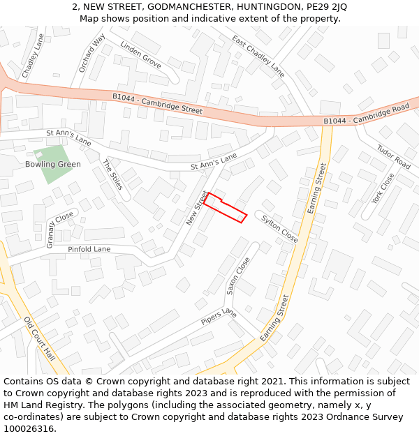 2, NEW STREET, GODMANCHESTER, HUNTINGDON, PE29 2JQ: Location map and indicative extent of plot