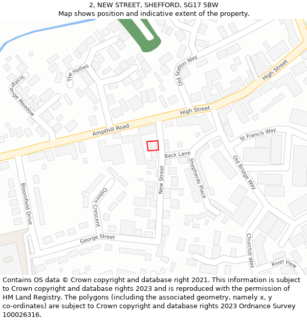 2, NEW STREET, SHEFFORD, SG17 5BW: Location map and indicative extent of plot