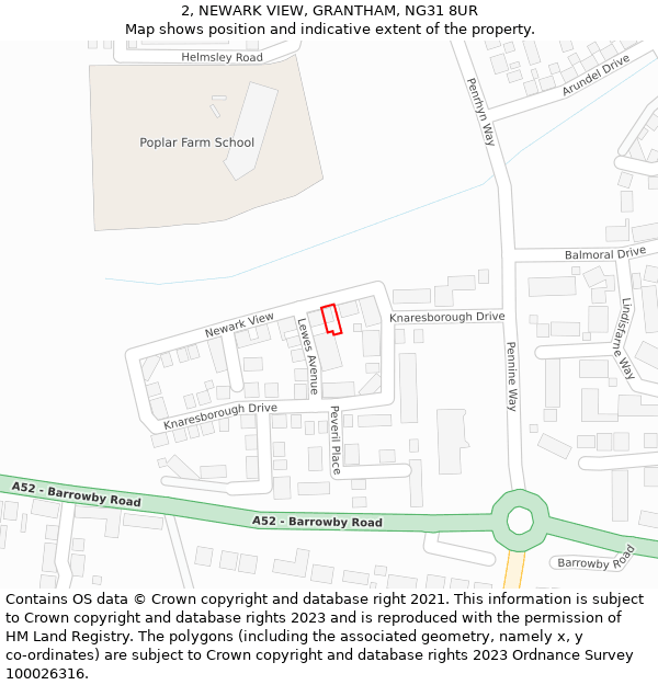 2, NEWARK VIEW, GRANTHAM, NG31 8UR: Location map and indicative extent of plot