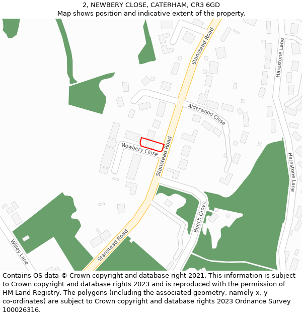 2, NEWBERY CLOSE, CATERHAM, CR3 6GD: Location map and indicative extent of plot