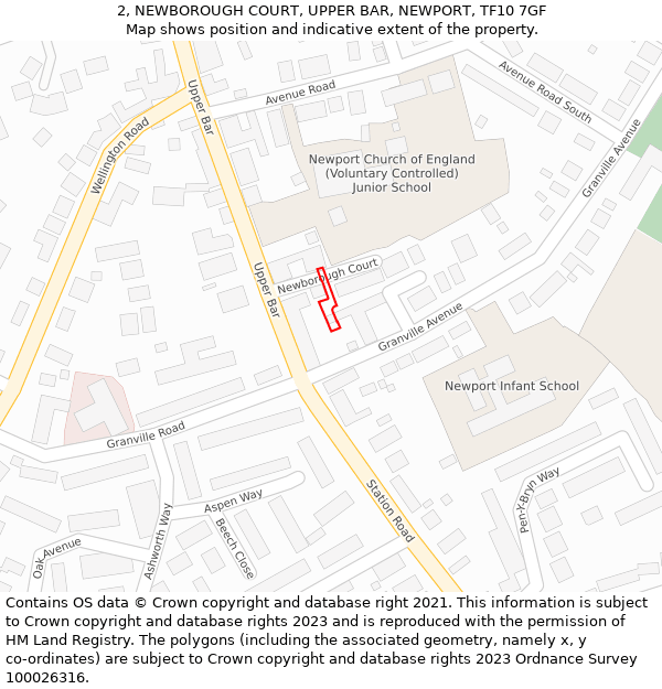 2, NEWBOROUGH COURT, UPPER BAR, NEWPORT, TF10 7GF: Location map and indicative extent of plot