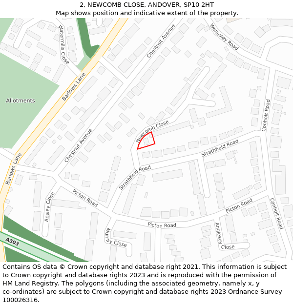 2, NEWCOMB CLOSE, ANDOVER, SP10 2HT: Location map and indicative extent of plot