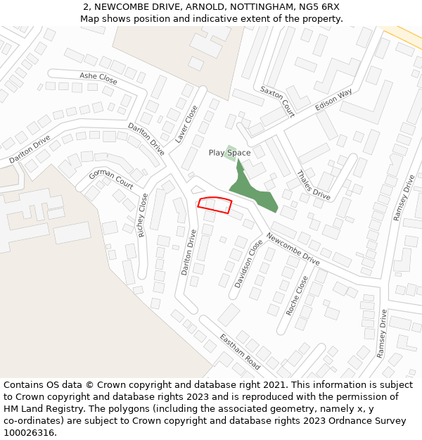 2, NEWCOMBE DRIVE, ARNOLD, NOTTINGHAM, NG5 6RX: Location map and indicative extent of plot