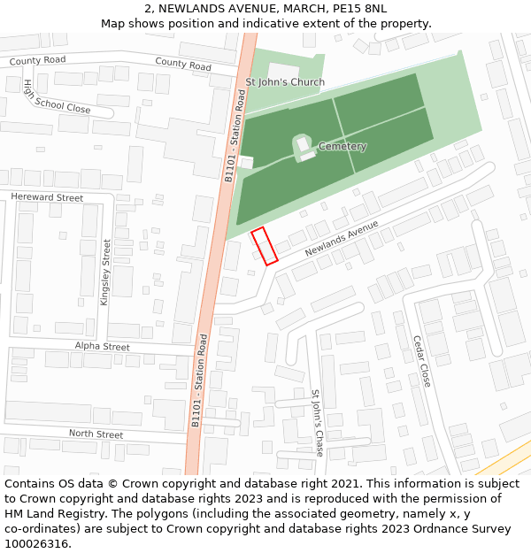 2, NEWLANDS AVENUE, MARCH, PE15 8NL: Location map and indicative extent of plot