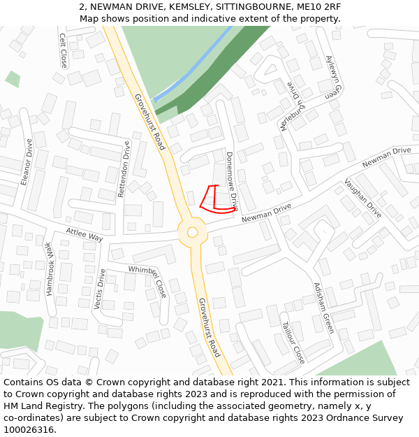 2, NEWMAN DRIVE, KEMSLEY, SITTINGBOURNE, ME10 2RF: Location map and indicative extent of plot