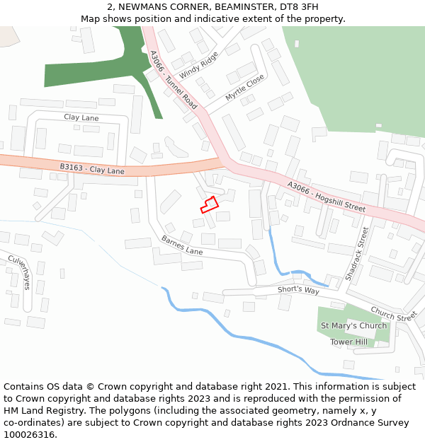 2, NEWMANS CORNER, BEAMINSTER, DT8 3FH: Location map and indicative extent of plot
