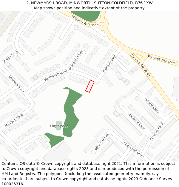 2, NEWMARSH ROAD, MINWORTH, SUTTON COLDFIELD, B76 1XW: Location map and indicative extent of plot