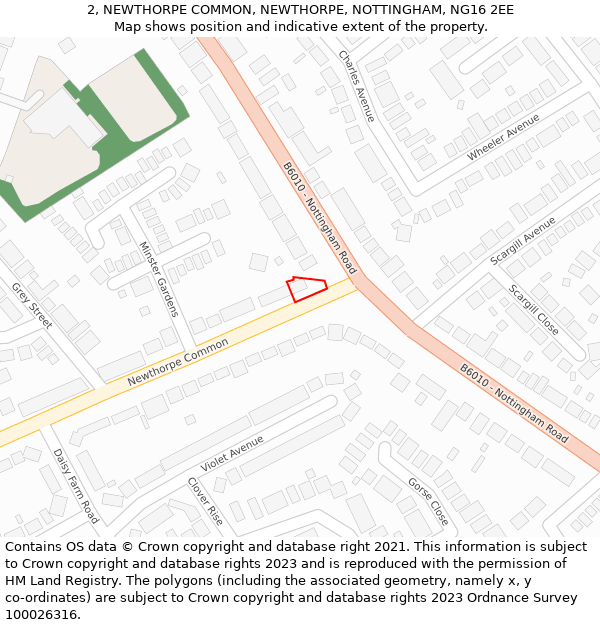 2, NEWTHORPE COMMON, NEWTHORPE, NOTTINGHAM, NG16 2EE: Location map and indicative extent of plot