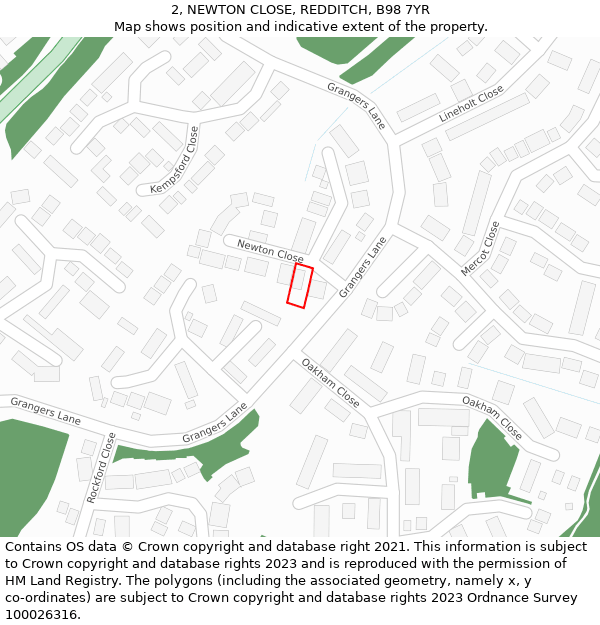 2, NEWTON CLOSE, REDDITCH, B98 7YR: Location map and indicative extent of plot