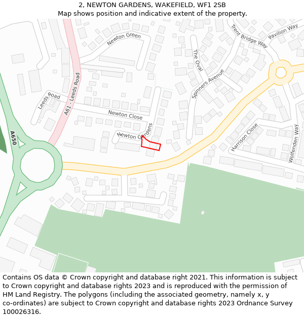 2, NEWTON GARDENS, WAKEFIELD, WF1 2SB: Location map and indicative extent of plot