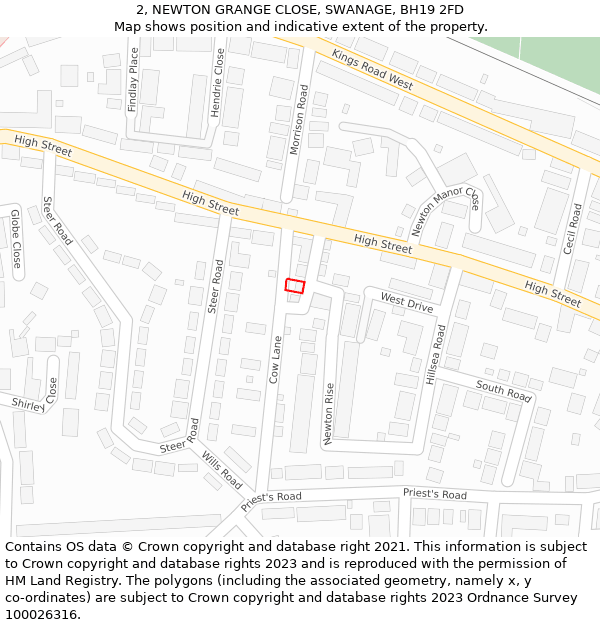 2, NEWTON GRANGE CLOSE, SWANAGE, BH19 2FD: Location map and indicative extent of plot