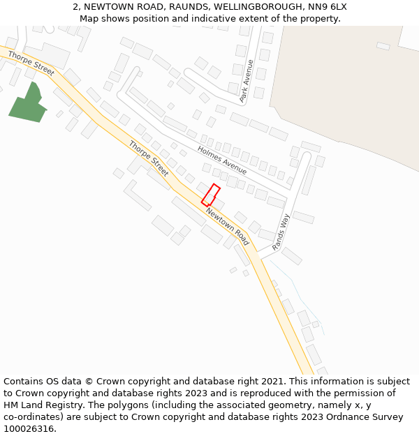 2, NEWTOWN ROAD, RAUNDS, WELLINGBOROUGH, NN9 6LX: Location map and indicative extent of plot