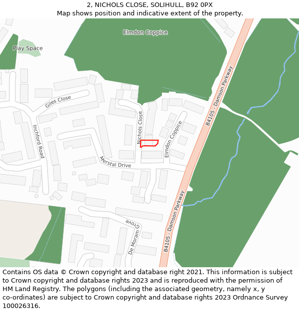 2, NICHOLS CLOSE, SOLIHULL, B92 0PX: Location map and indicative extent of plot