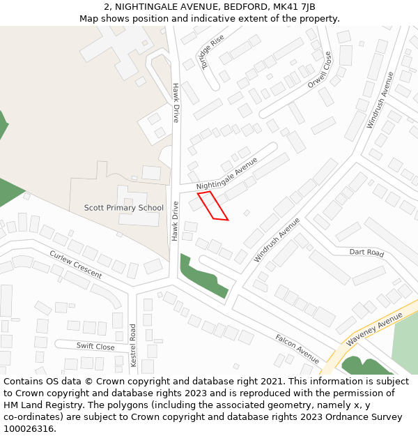 2, NIGHTINGALE AVENUE, BEDFORD, MK41 7JB: Location map and indicative extent of plot