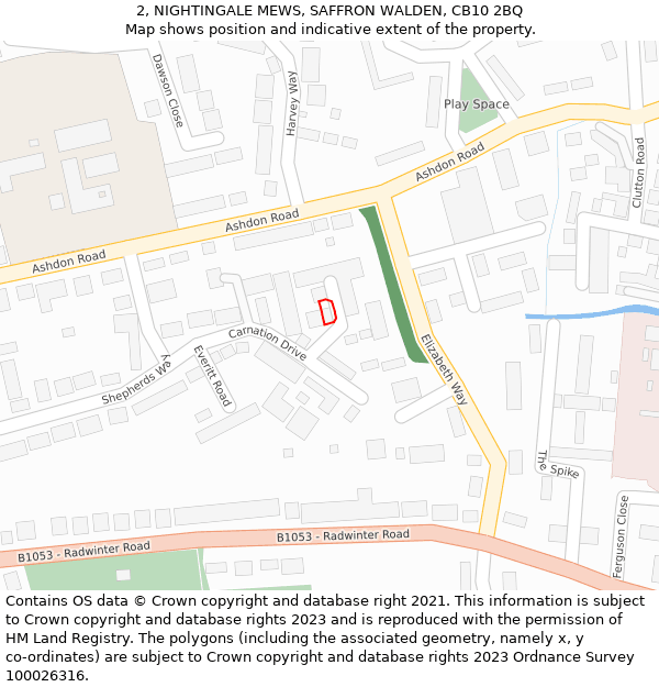 2, NIGHTINGALE MEWS, SAFFRON WALDEN, CB10 2BQ: Location map and indicative extent of plot