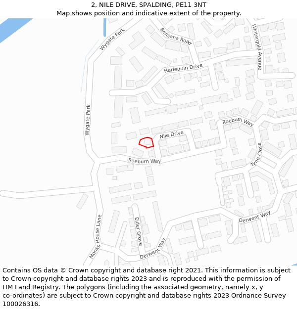 2, NILE DRIVE, SPALDING, PE11 3NT: Location map and indicative extent of plot