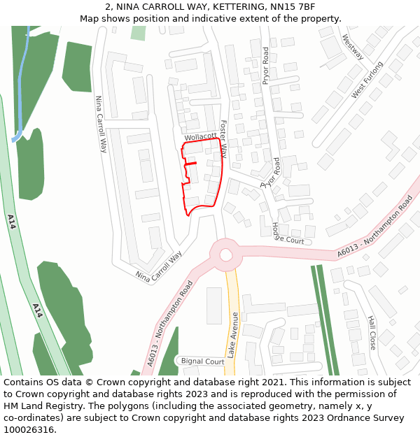 2, NINA CARROLL WAY, KETTERING, NN15 7BF: Location map and indicative extent of plot