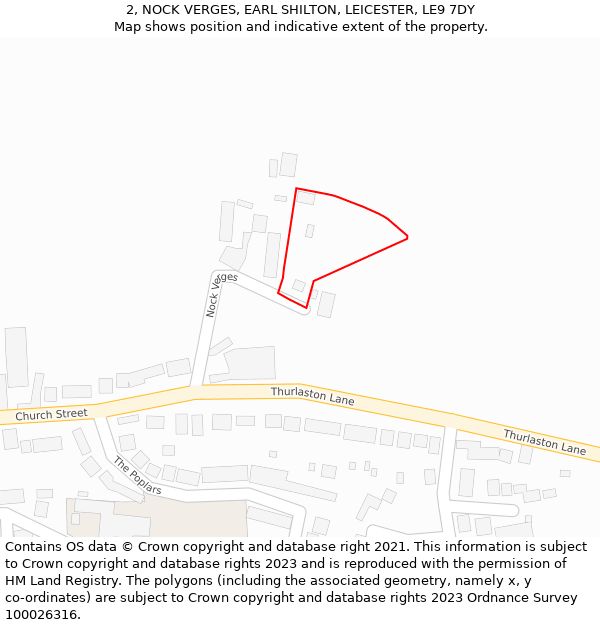 2, NOCK VERGES, EARL SHILTON, LEICESTER, LE9 7DY: Location map and indicative extent of plot