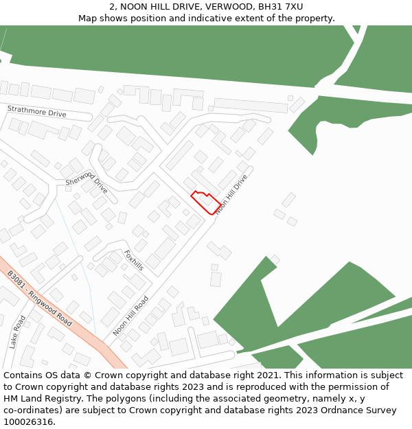 2, NOON HILL DRIVE, VERWOOD, BH31 7XU: Location map and indicative extent of plot