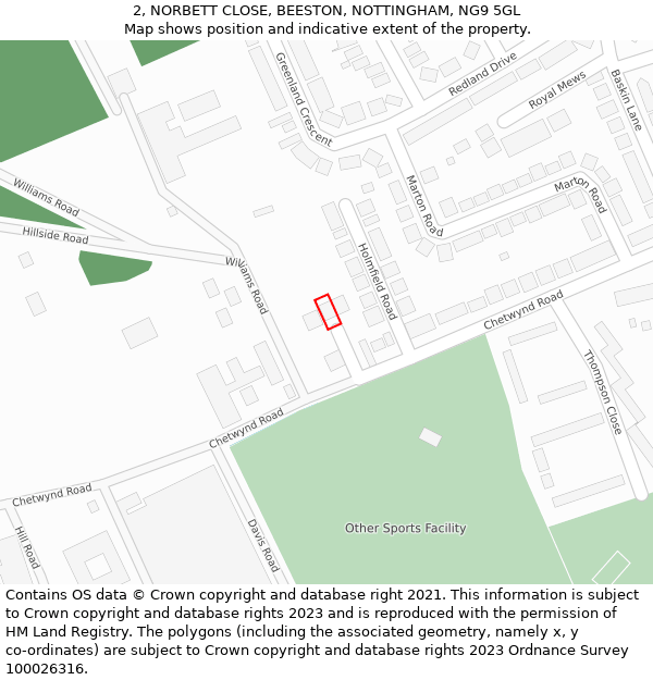 2, NORBETT CLOSE, BEESTON, NOTTINGHAM, NG9 5GL: Location map and indicative extent of plot