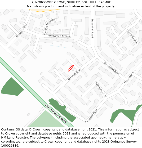 2, NORCOMBE GROVE, SHIRLEY, SOLIHULL, B90 4PF: Location map and indicative extent of plot