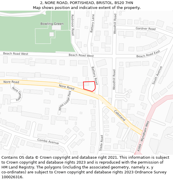 2, NORE ROAD, PORTISHEAD, BRISTOL, BS20 7HN: Location map and indicative extent of plot